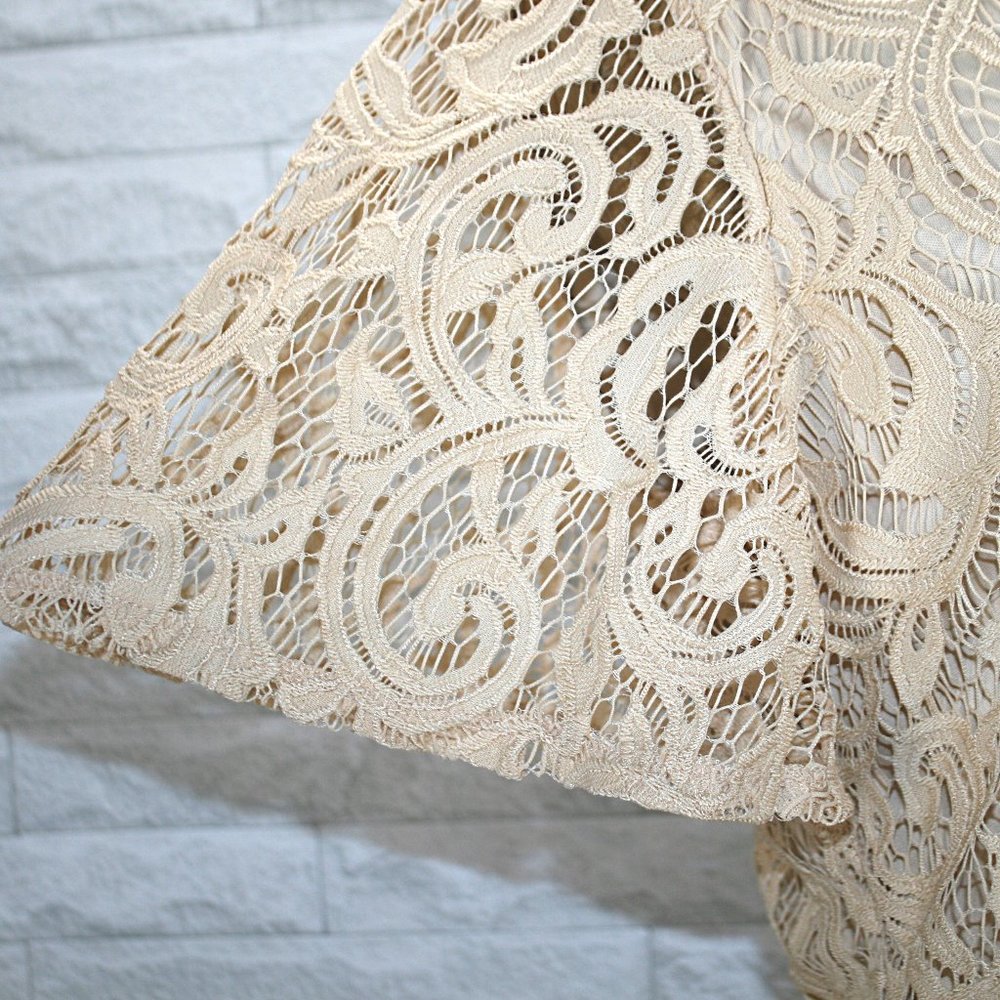 ADRIANNA PAPELL Top Floral Lace Layered Short Sleeve Sheer Neutral Cream Medium - Picture 2 of 15